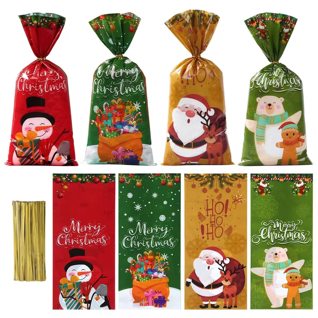 25/50/100 pcs Christmas Candy Bags Santa Gift Bag Xmas Gift Bags Christmas Cookies Packing Bag